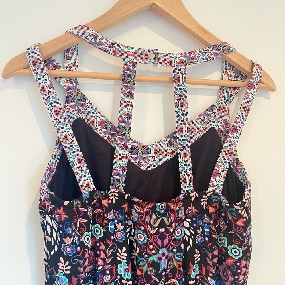 Boho Tropical Mixed Print Colorful Botanical & Floral Maxi Dress - Size M - Picture 4 of 11